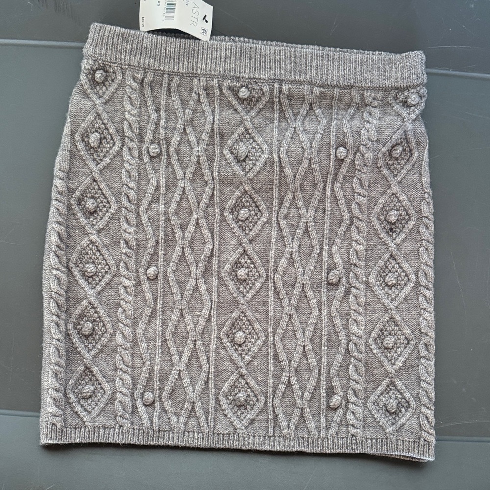 Astr Textured Knit Gray Mini Skirt